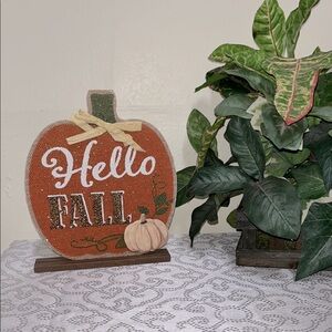 Hello Fall Pumpkin glittery Decor